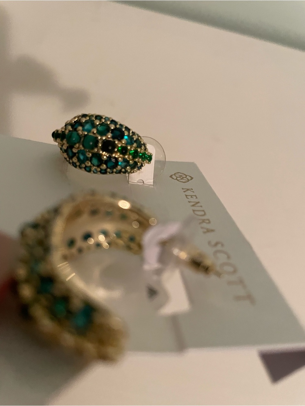 Kendra Scott Gold Dome Earrings with Green Pavé